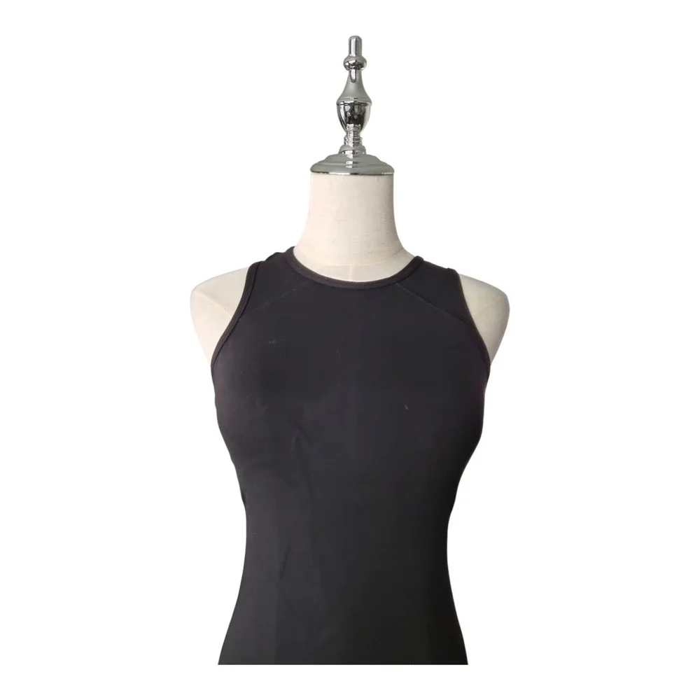 Lululemon Picnic Play Dress Size 2 Black Criss Cross Open Back Bodycon Midi Luon
